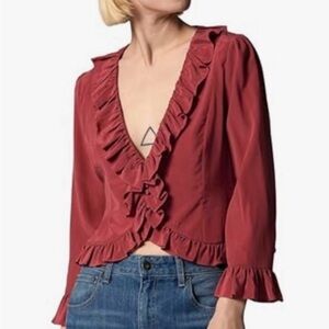 Retails $295, size Large, Equipment Yasmina Long Sleeve Silk ruffle blouse